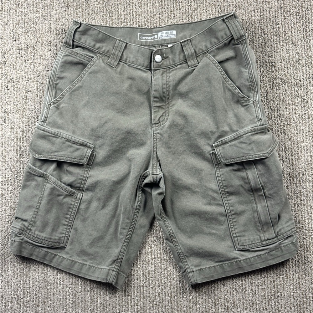 Carhartt Mens 30 Rugged Flex Relaxed Fit Canvas Cargo Work Shorts Stretch Green